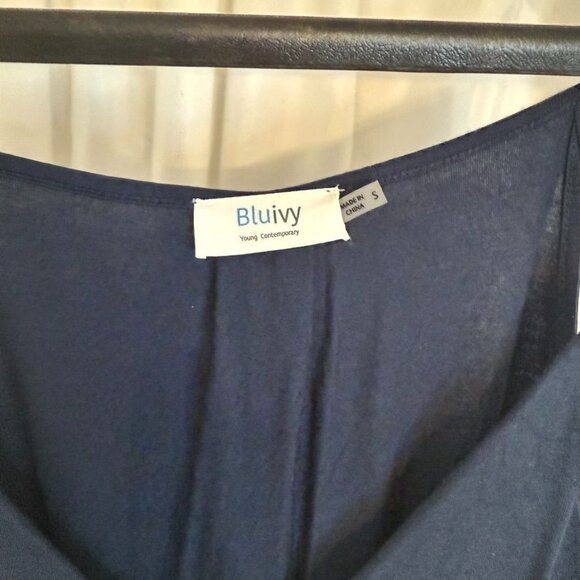 Bluivy Navy Surplice Jersey Jumpsuit Adjustable Waist Tie & Pockets Small - Picture 5 of 10